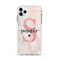 Pink Marble Glitter Monogram Personalised Name Apple iPhone 11 Pro Max in Silver with White Impact Case
