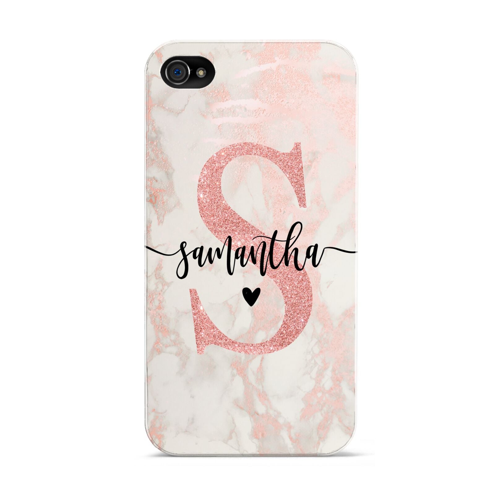 Pink Marble Glitter Monogram Personalised Name Apple iPhone 4s Case