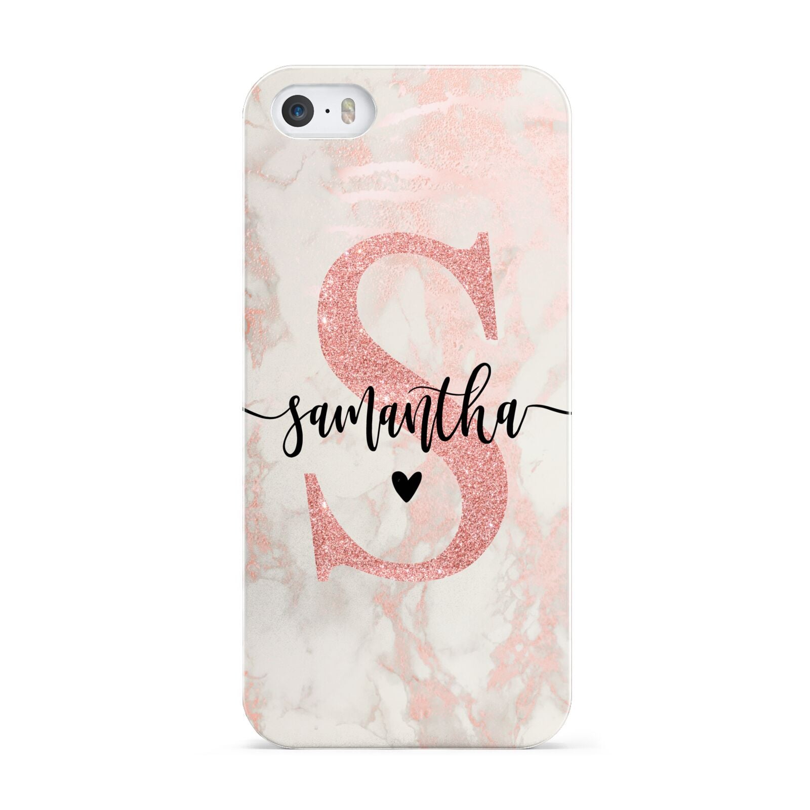 Pink Marble Glitter Monogram Personalised Name Apple iPhone 5 Case