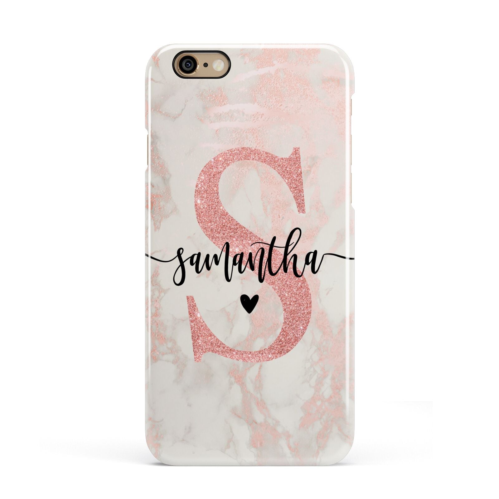 Pink Marble Glitter Monogram Personalised Name Apple iPhone 6 3D Snap Case