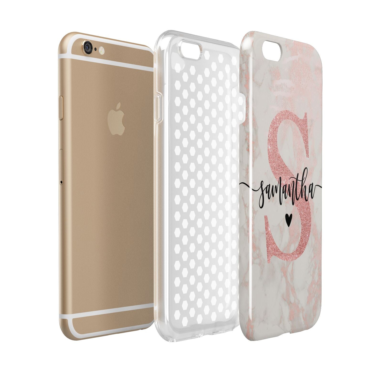 Pink Marble Glitter Monogram Personalised Name Apple iPhone 6 3D Tough Case Expanded view