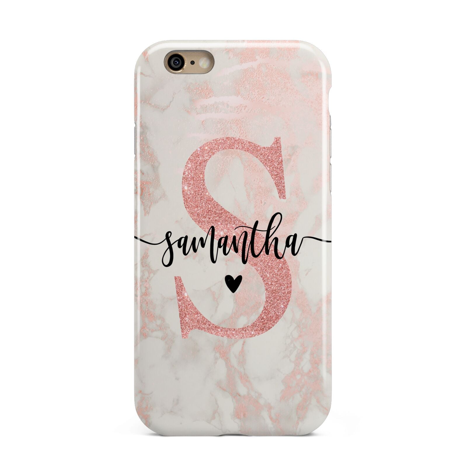 Pink Marble Glitter Monogram Personalised Name Apple iPhone 6 3D Tough Case