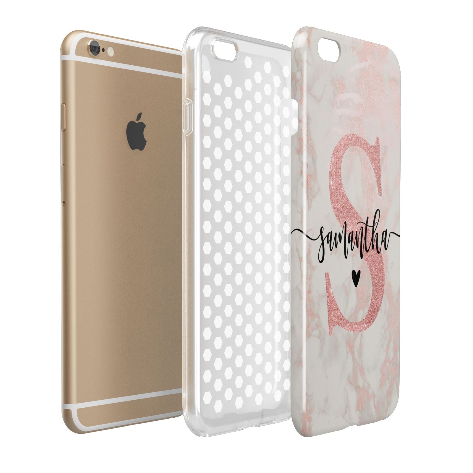 Pink Marble Glitter Monogram Personalised Name Apple iPhone 6 Plus 3D Tough Case Expand Detail Image