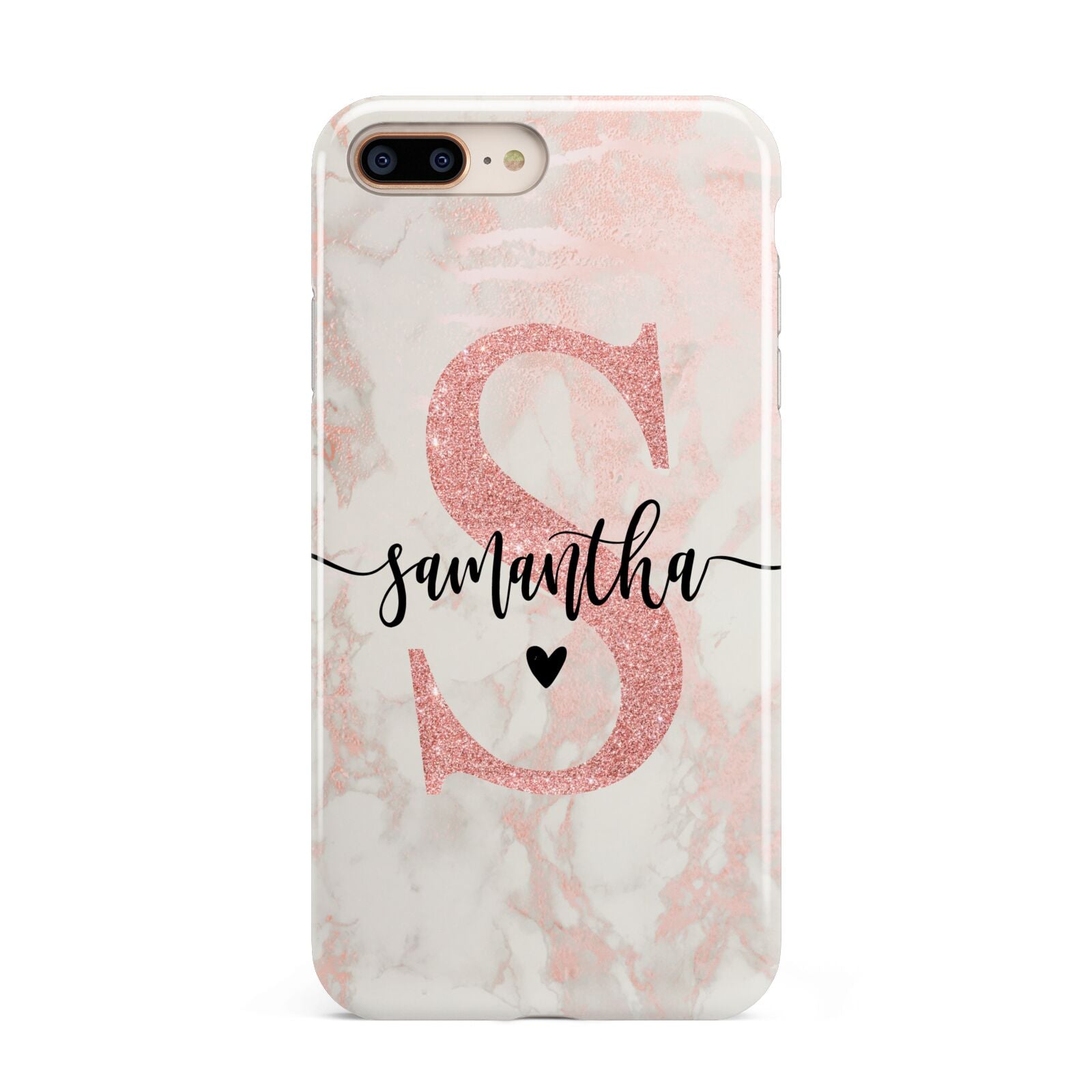 Pink Marble Glitter Monogram Personalised Name Apple iPhone 7 8 Plus 3D Tough Case