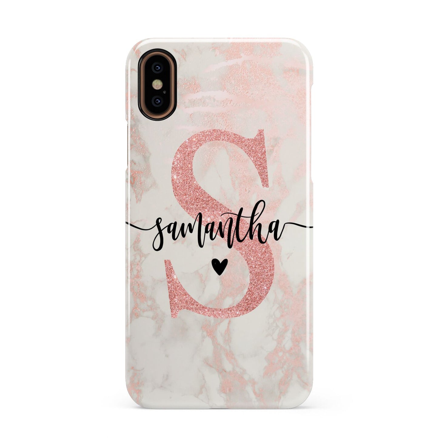 Pink Marble Glitter Monogram Personalised Name Apple iPhone XS 3D Snap Case