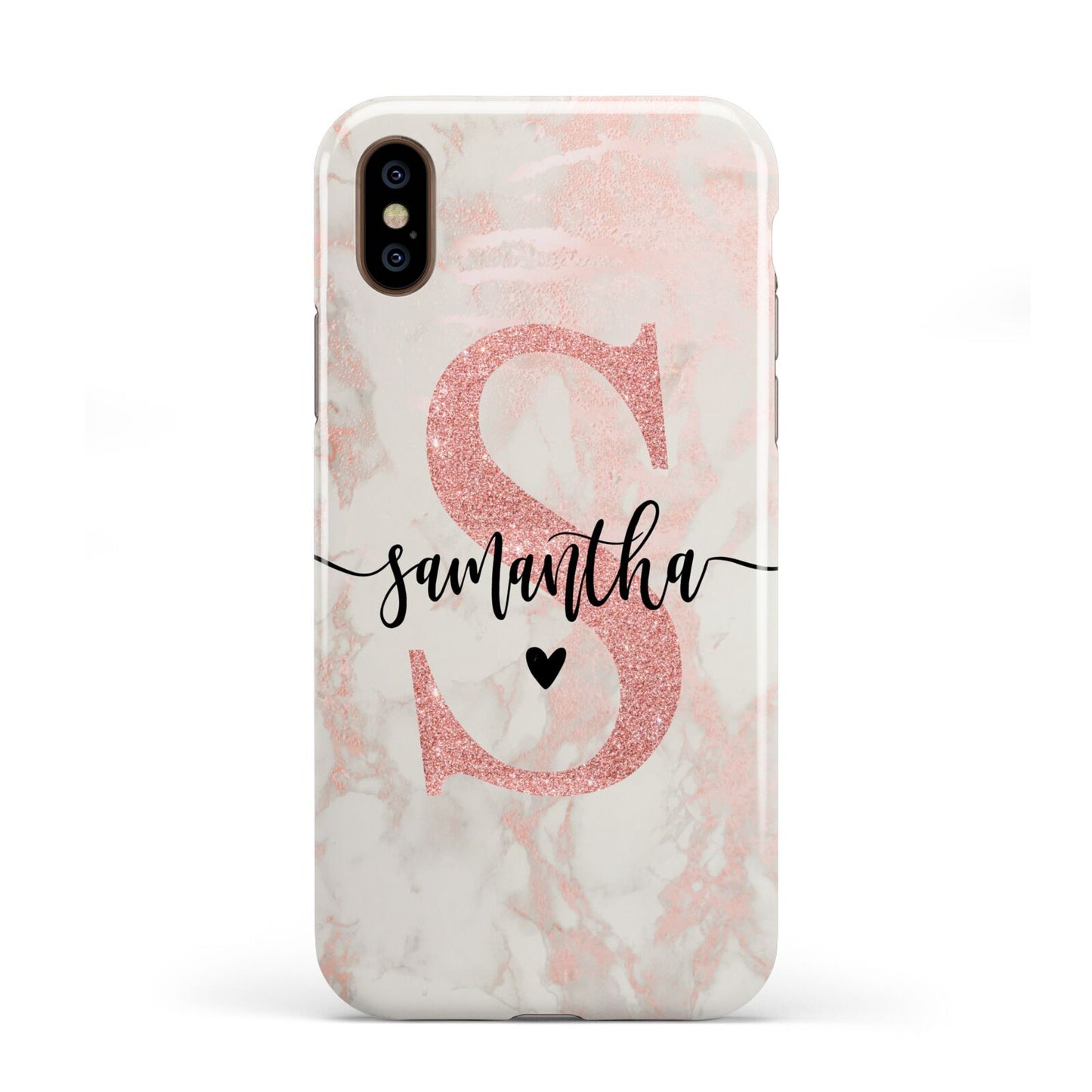 Pink Marble Glitter Monogram Personalised Name Apple iPhone XS 3D Tough