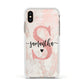 Pink Marble Glitter Monogram Personalised Name Apple iPhone Xs Impact Case White Edge on Gold Phone