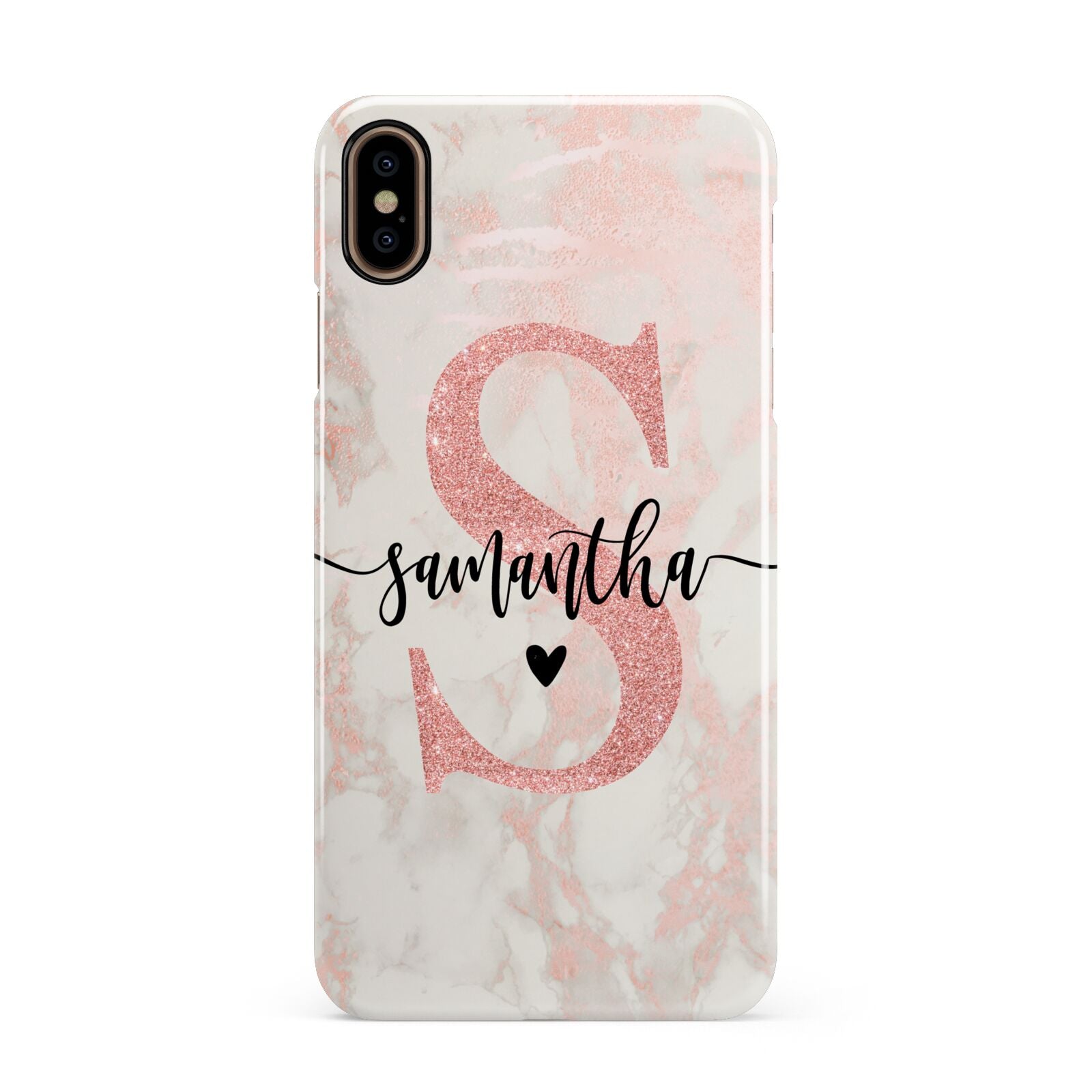 Pink Marble Glitter Monogram Personalised Name Apple iPhone Xs Max 3D Snap Case