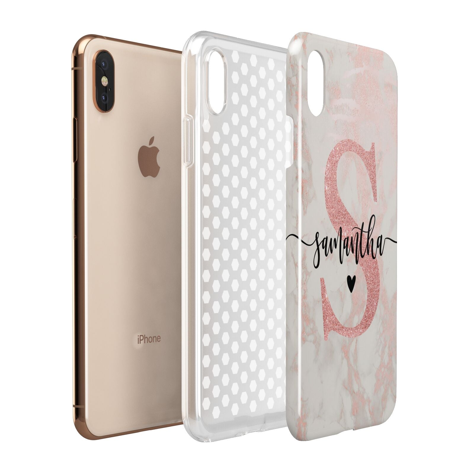 Pink Marble Glitter Monogram Personalised Name Apple iPhone Xs Max 3D Tough Case Expanded View