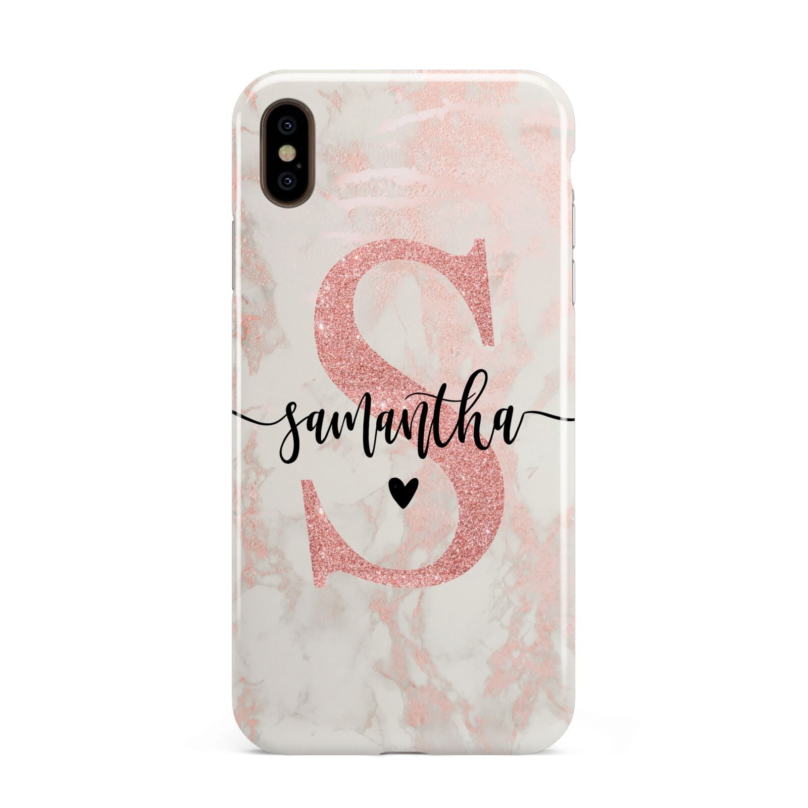 Pink Marble Glitter Monogram Personalised Name Apple iPhone Xs Max 3D Tough Case