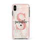 Pink Marble Glitter Monogram Personalised Name Apple iPhone Xs Max Impact Case Pink Edge on Black Phone
