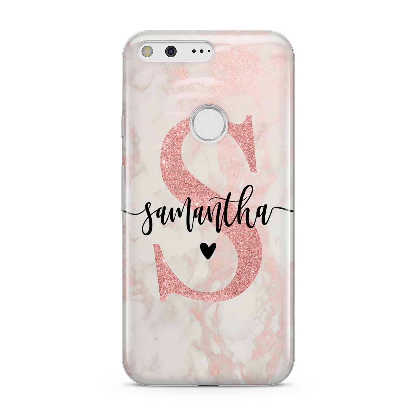 Pink Marble Glitter Monogram Personalised Name Google Pixel Case