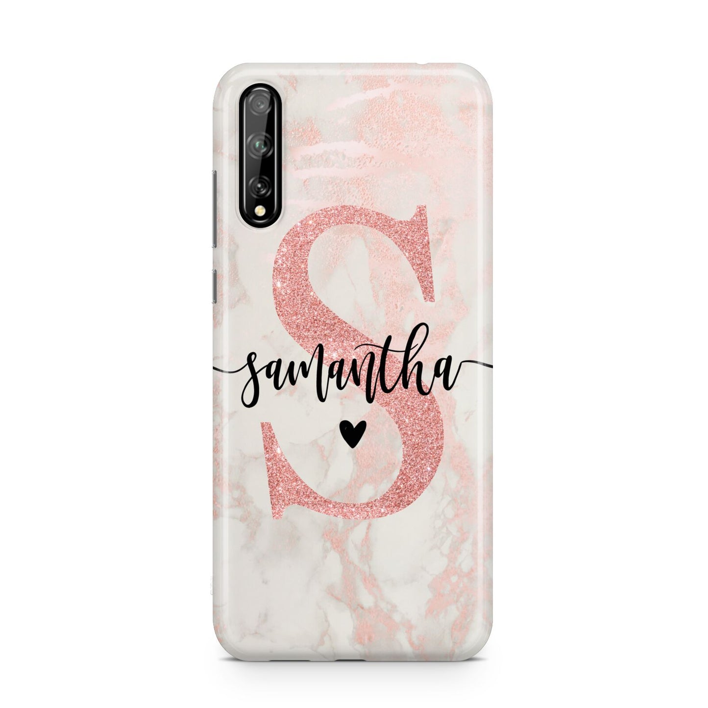 Pink Marble Glitter Monogram Personalised Name Huawei Enjoy 10s Phone Case