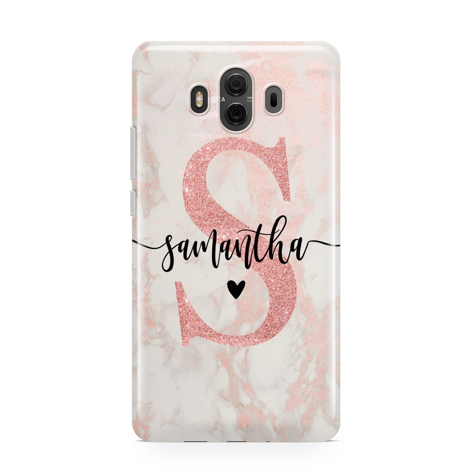 Pink Marble Glitter Monogram Personalised Name Huawei Mate 10 Protective Phone Case