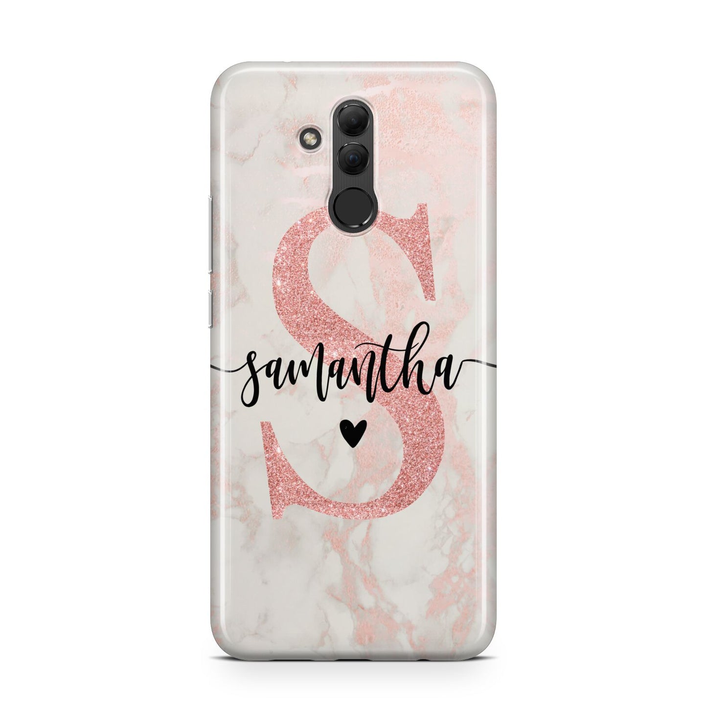 Pink Marble Glitter Monogram Personalised Name Huawei Mate 20 Lite