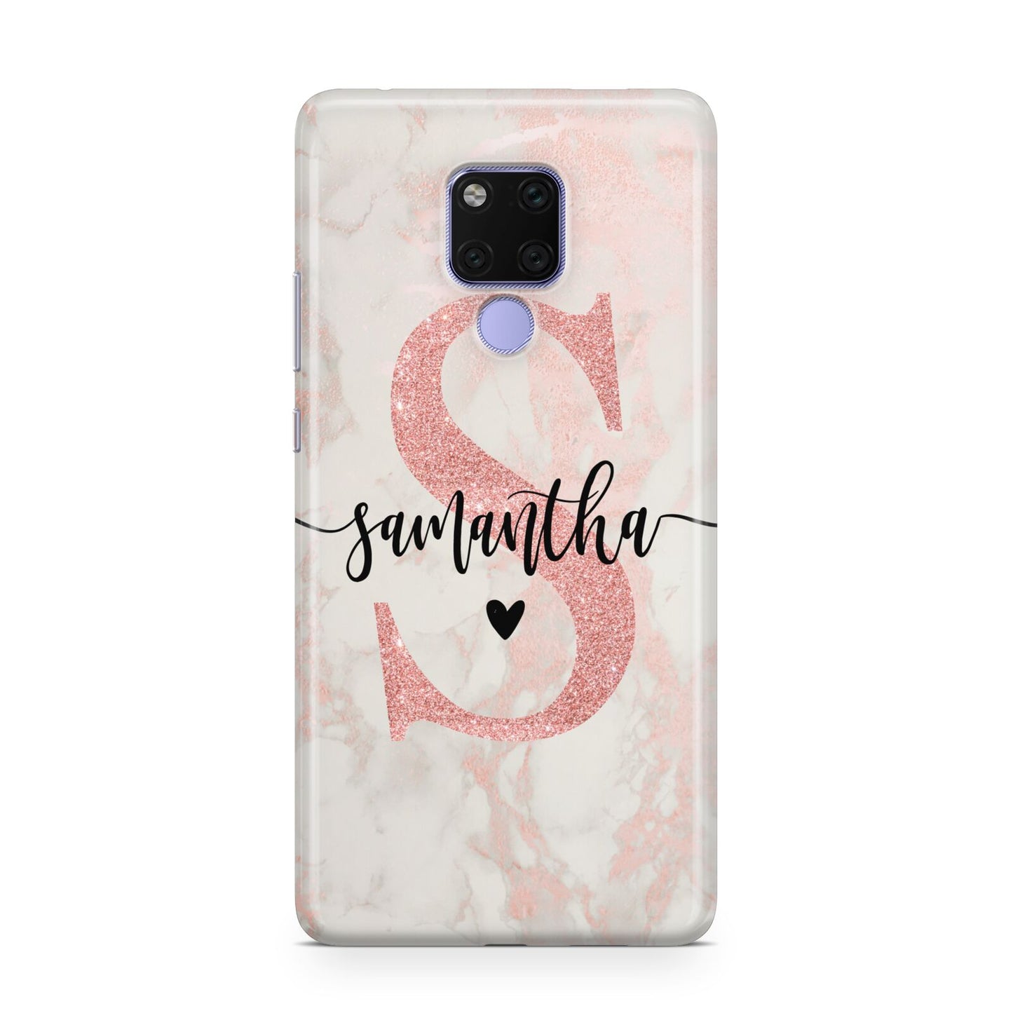 Pink Marble Glitter Monogram Personalised Name Huawei Mate 20X Phone Case