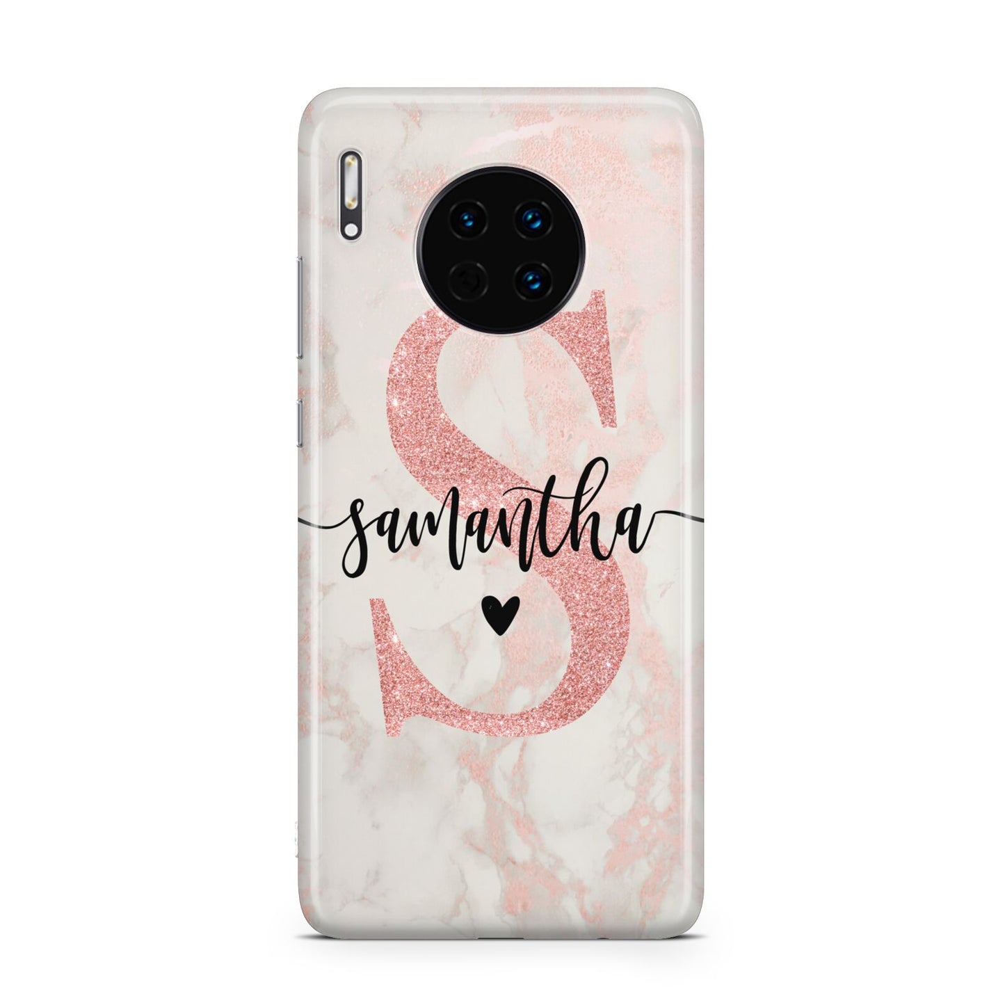 Pink Marble Glitter Monogram Personalised Name Huawei Mate 30