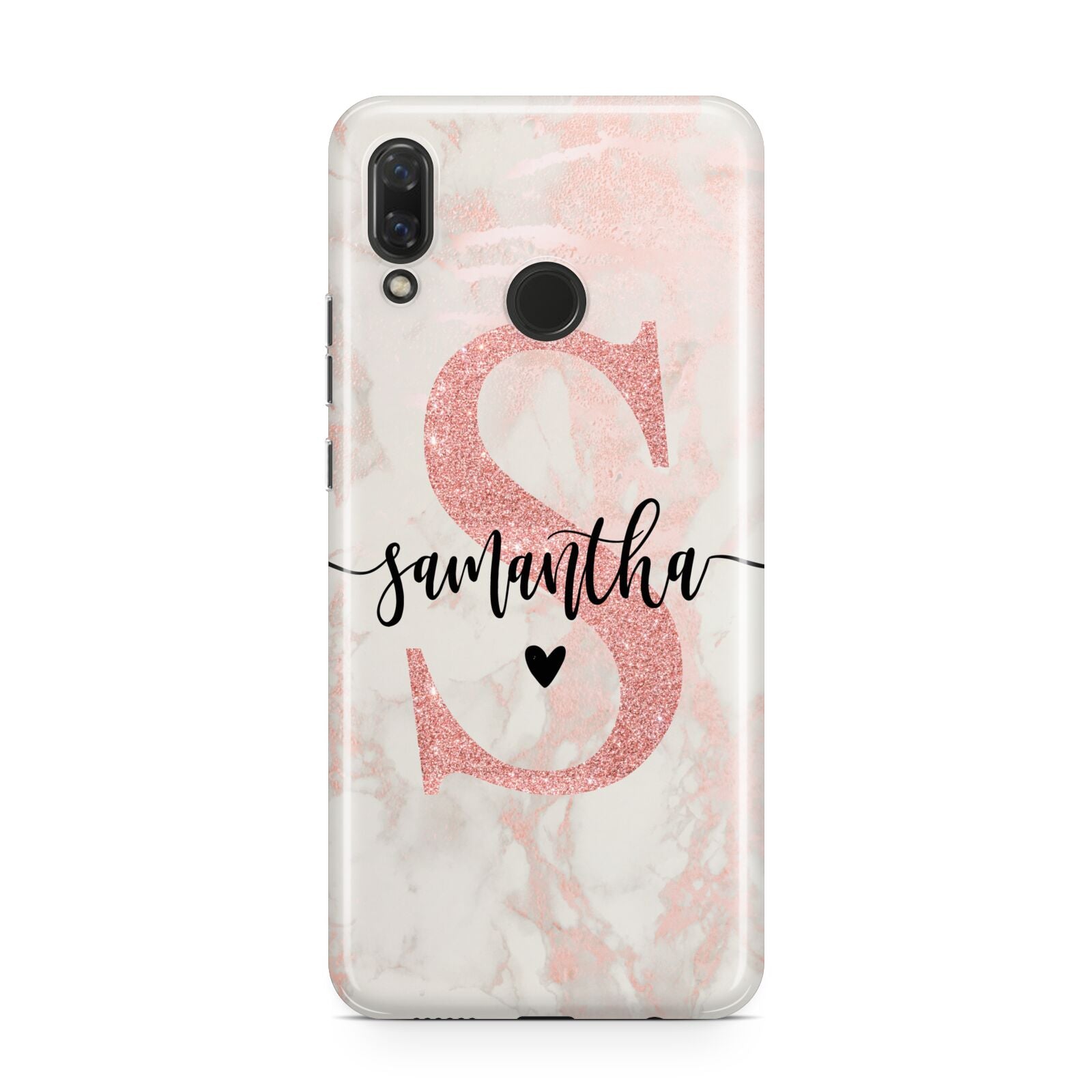 Pink Marble Glitter Monogram Personalised Name Huawei Nova 3 Phone Case