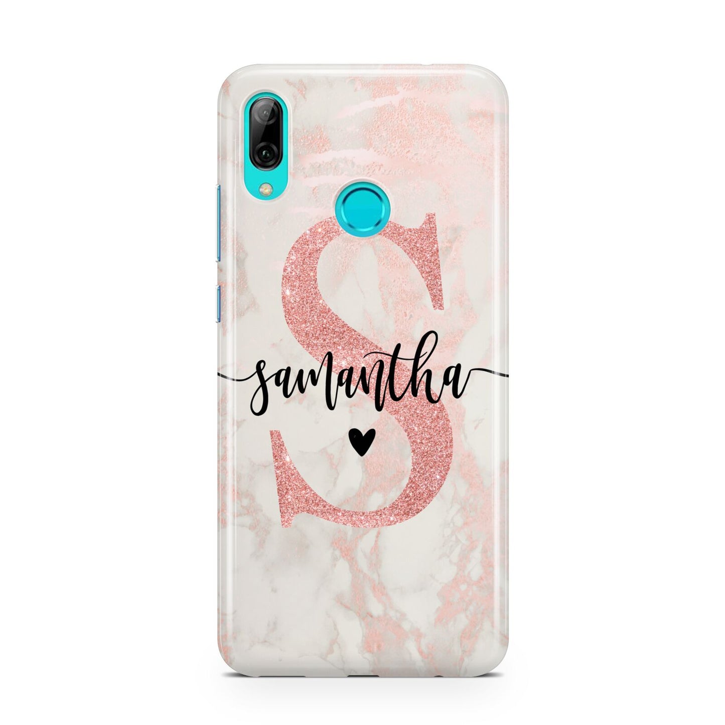 Pink Marble Glitter Monogram Personalised Name Huawei P Smart 2019 Case