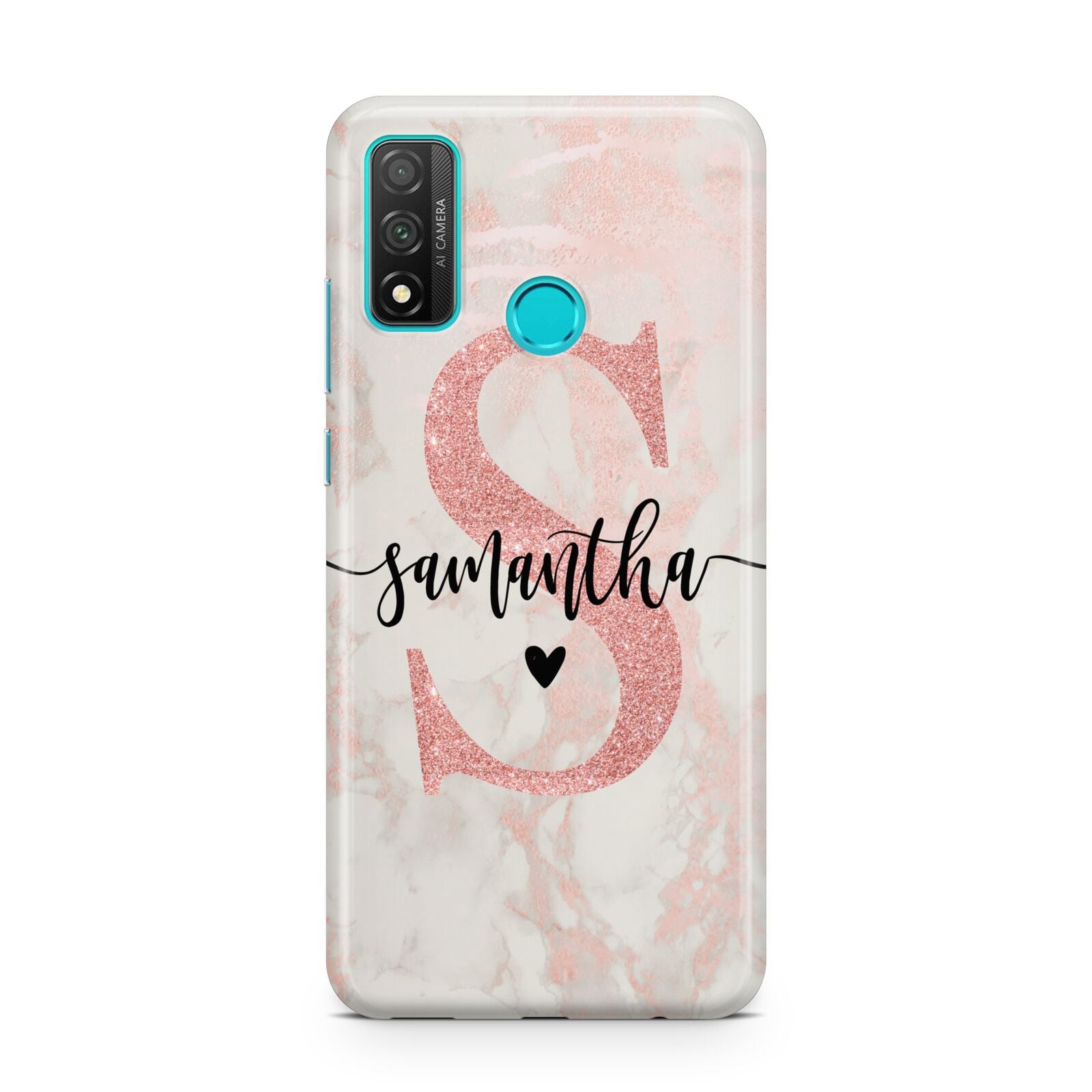 Pink Marble Glitter Monogram Personalised Name Huawei P Smart 2020