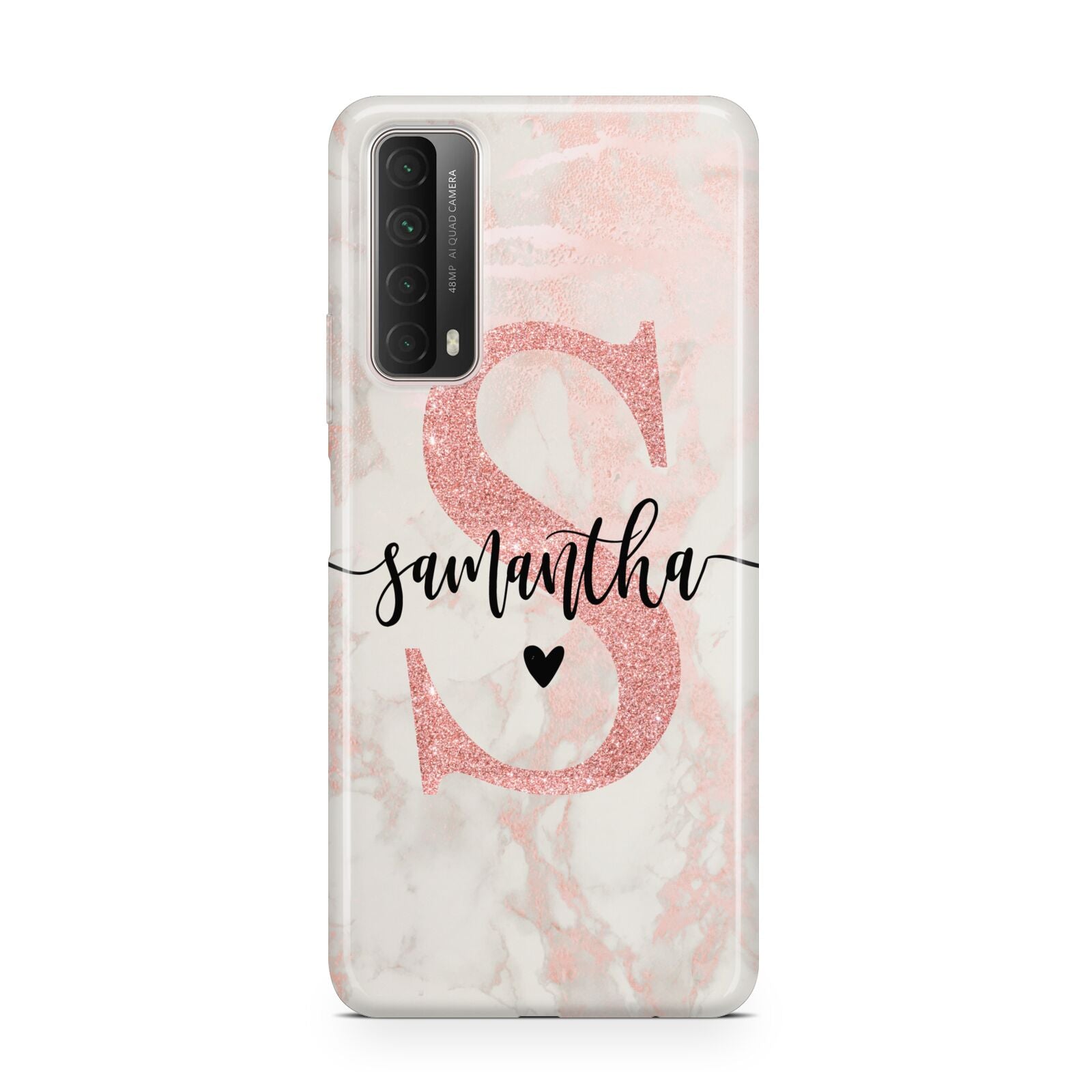 Pink Marble Glitter Monogram Personalised Name Huawei P Smart 2021