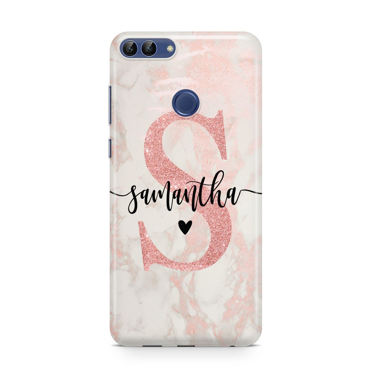 Pink Marble Glitter Monogram Personalised Name Huawei P Smart Case