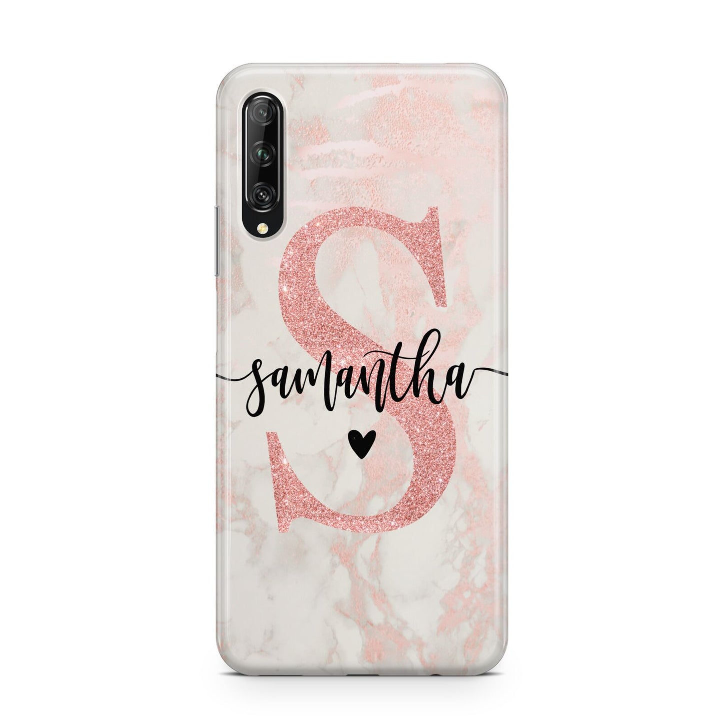 Pink Marble Glitter Monogram Personalised Name Huawei P Smart Pro 2019