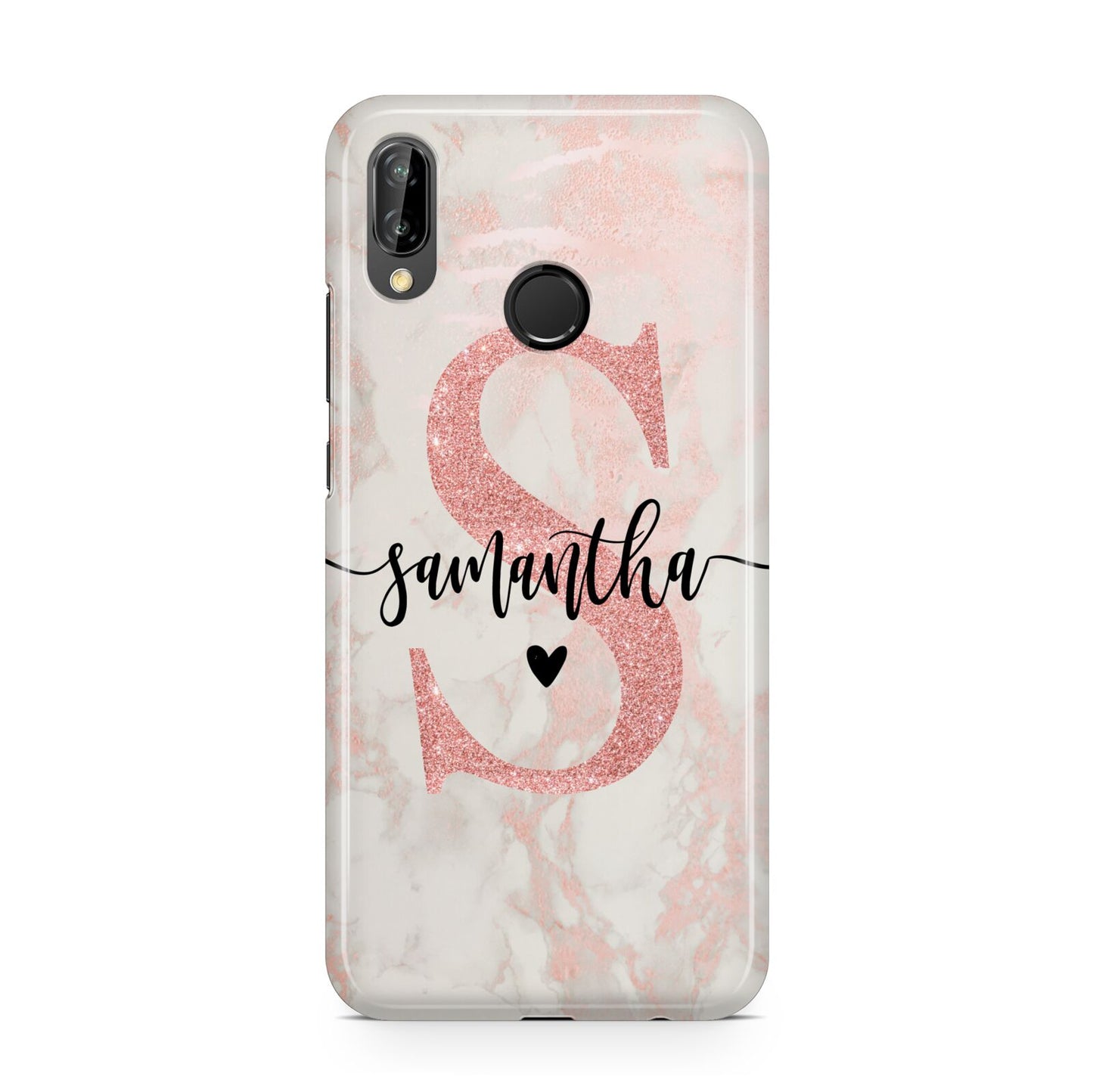 Pink Marble Glitter Monogram Personalised Name Huawei P20 Lite Phone Case