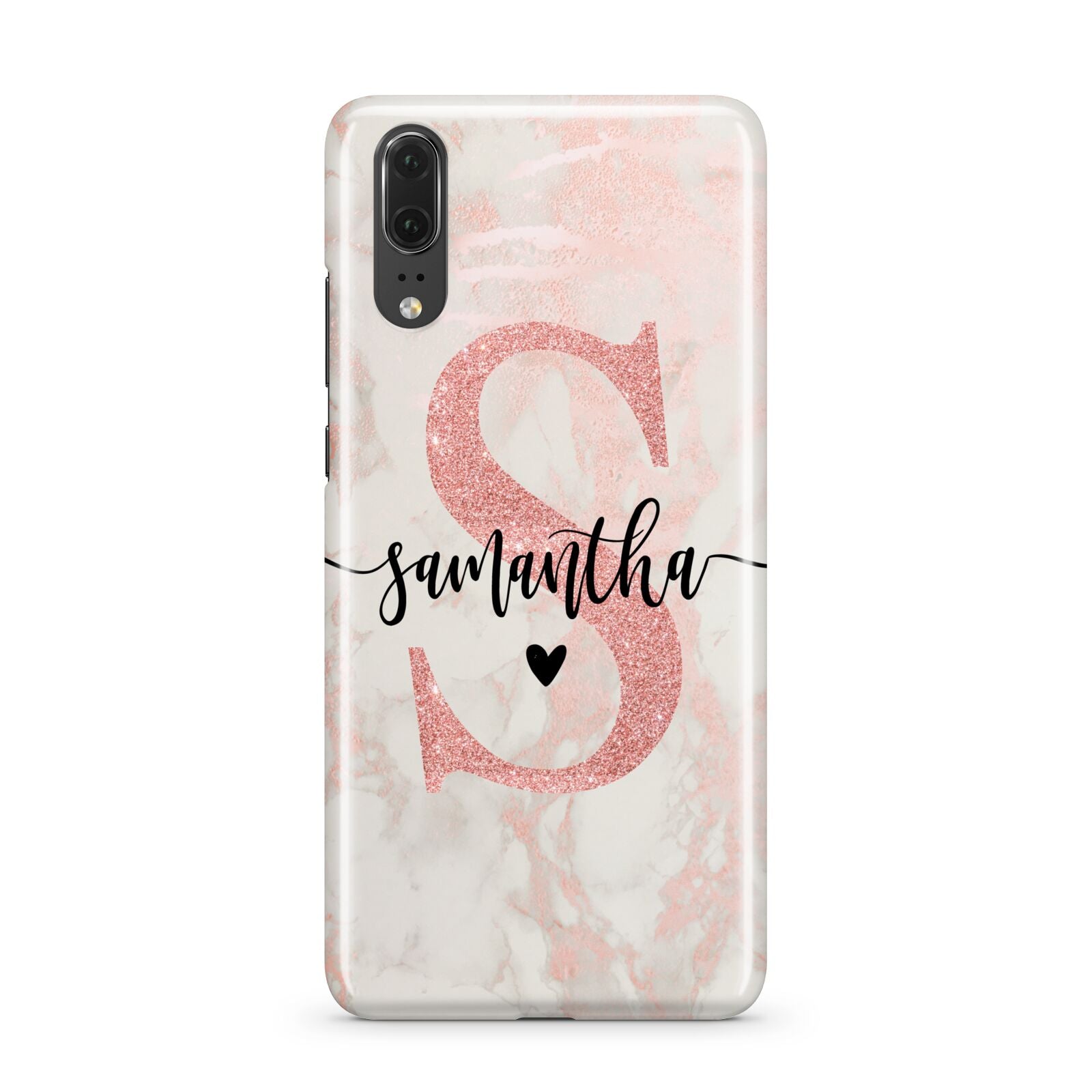 Pink Marble Glitter Monogram Personalised Name Huawei P20 Phone Case