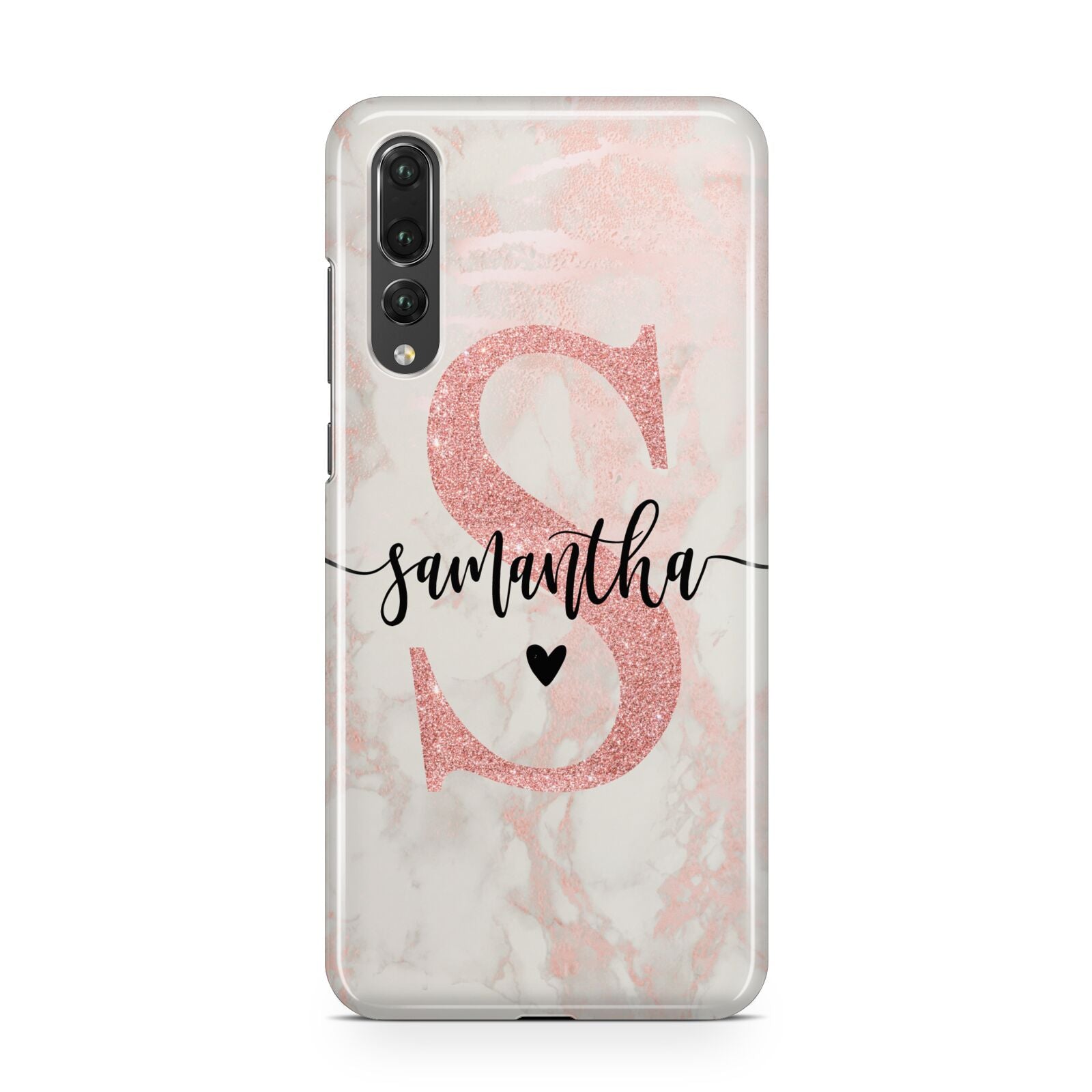 Pink Marble Glitter Monogram Personalised Name Huawei P20 Pro Phone Case