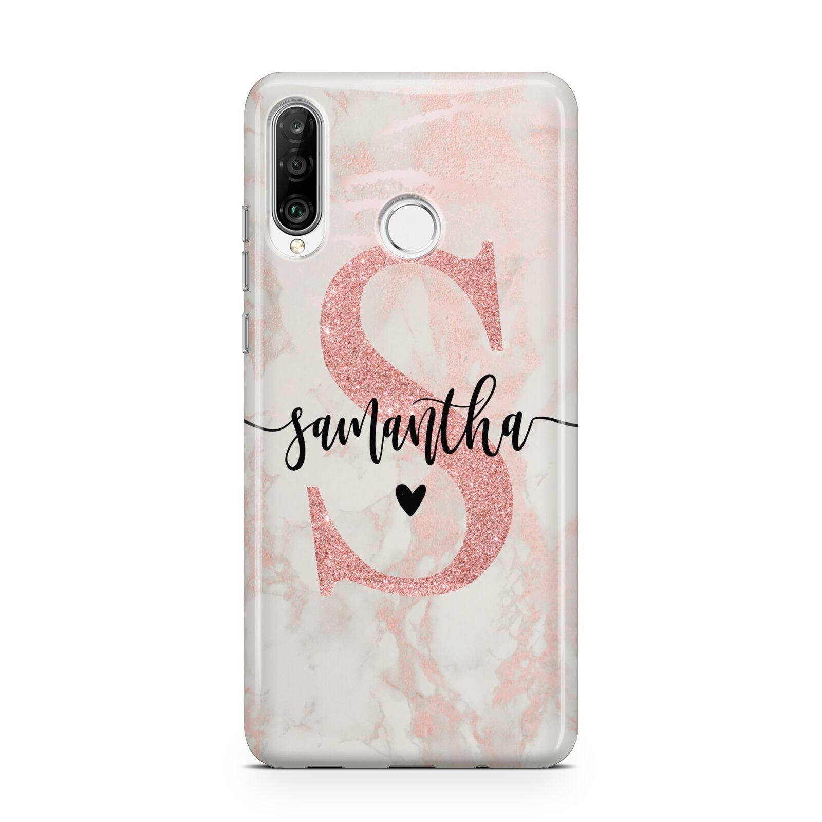 Pink Marble Glitter Monogram Personalised Name Huawei P30 Lite Phone Case