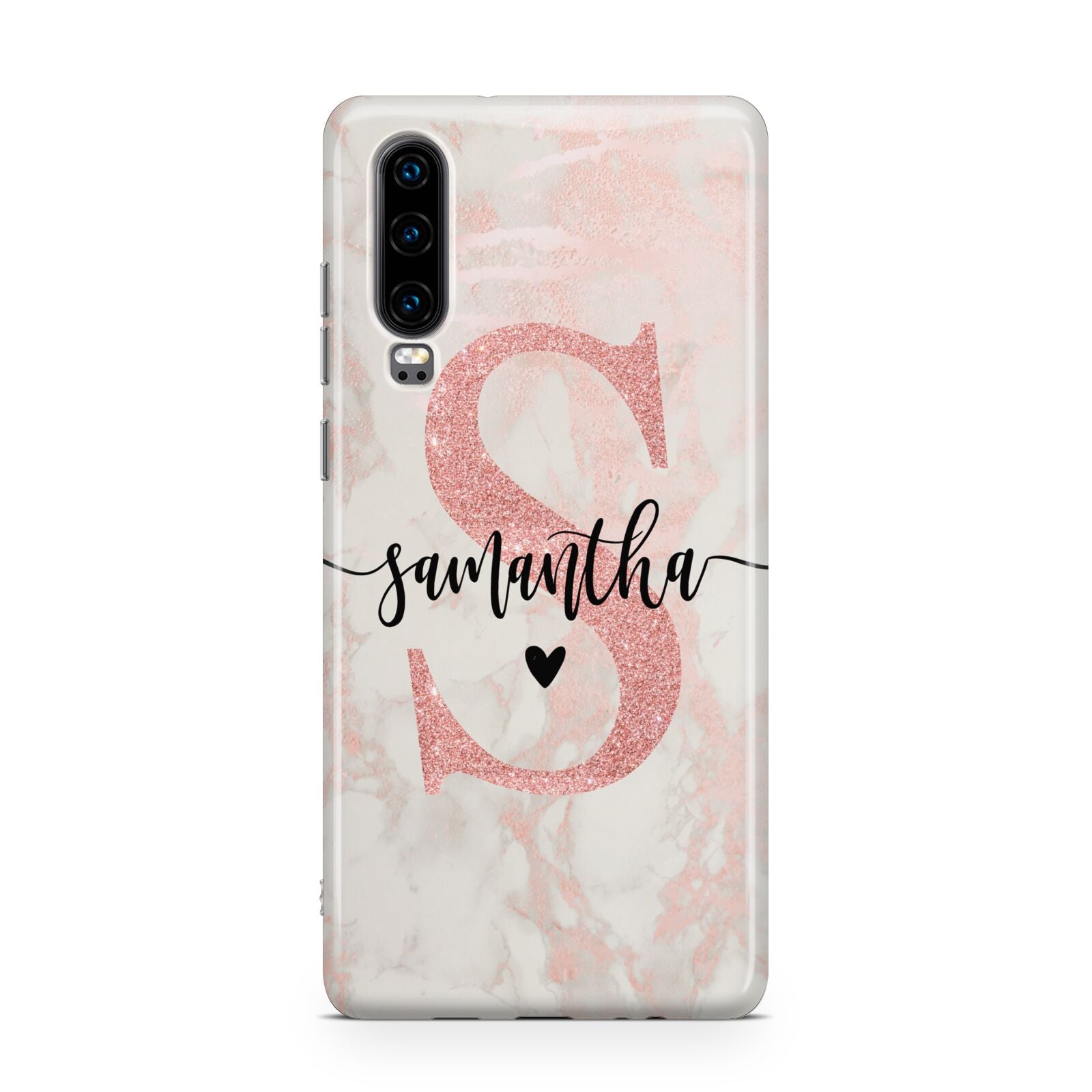 Pink Marble Glitter Monogram Personalised Name Huawei P30 Phone Case