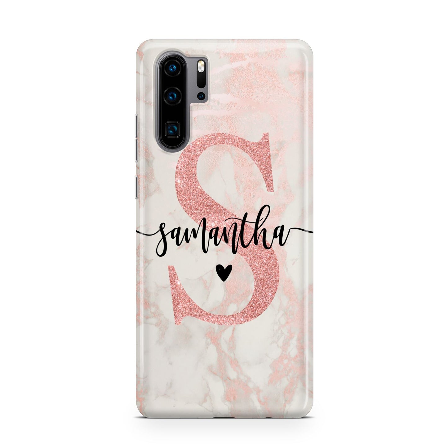 Pink Marble Glitter Monogram Personalised Name Huawei P30 Pro Phone Case