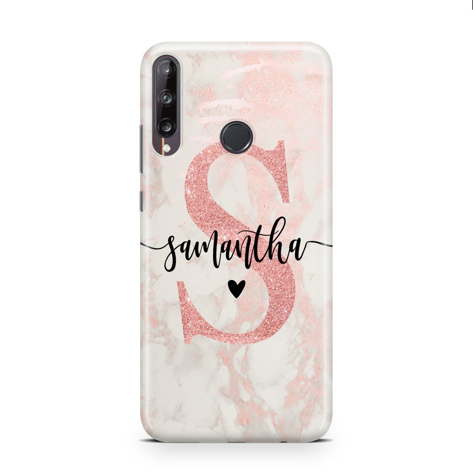 Pink Marble Glitter Monogram Personalised Name Huawei P40 Lite E Phone Case