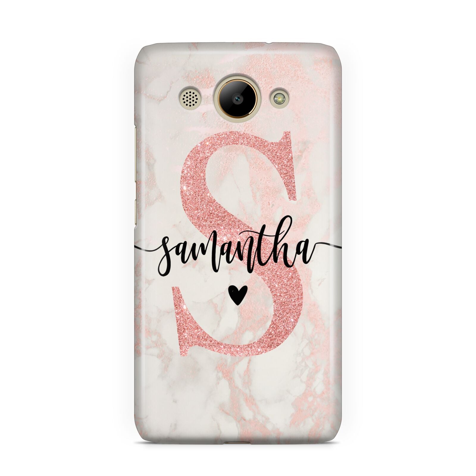 Pink Marble Glitter Monogram Personalised Name Huawei Y3 2017