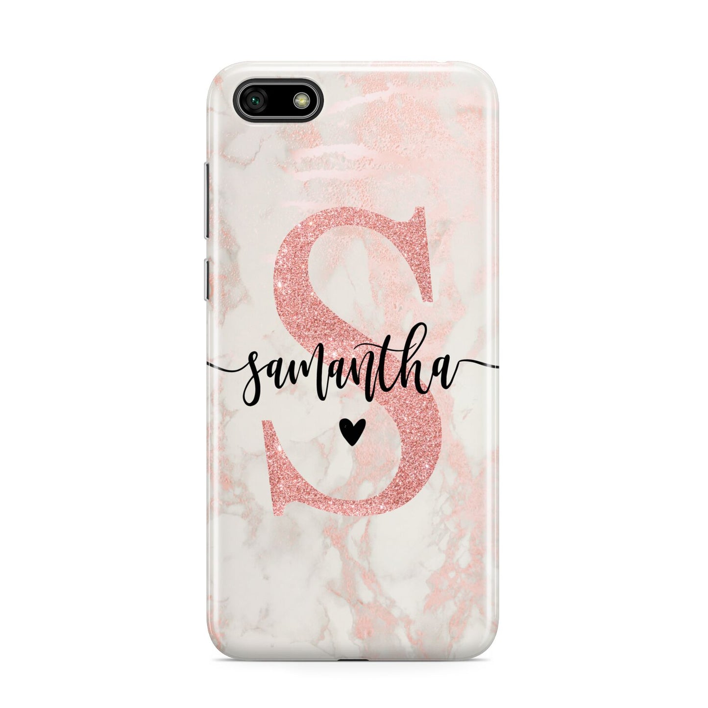 Pink Marble Glitter Monogram Personalised Name Huawei Y5 Prime 2018 Phone Case