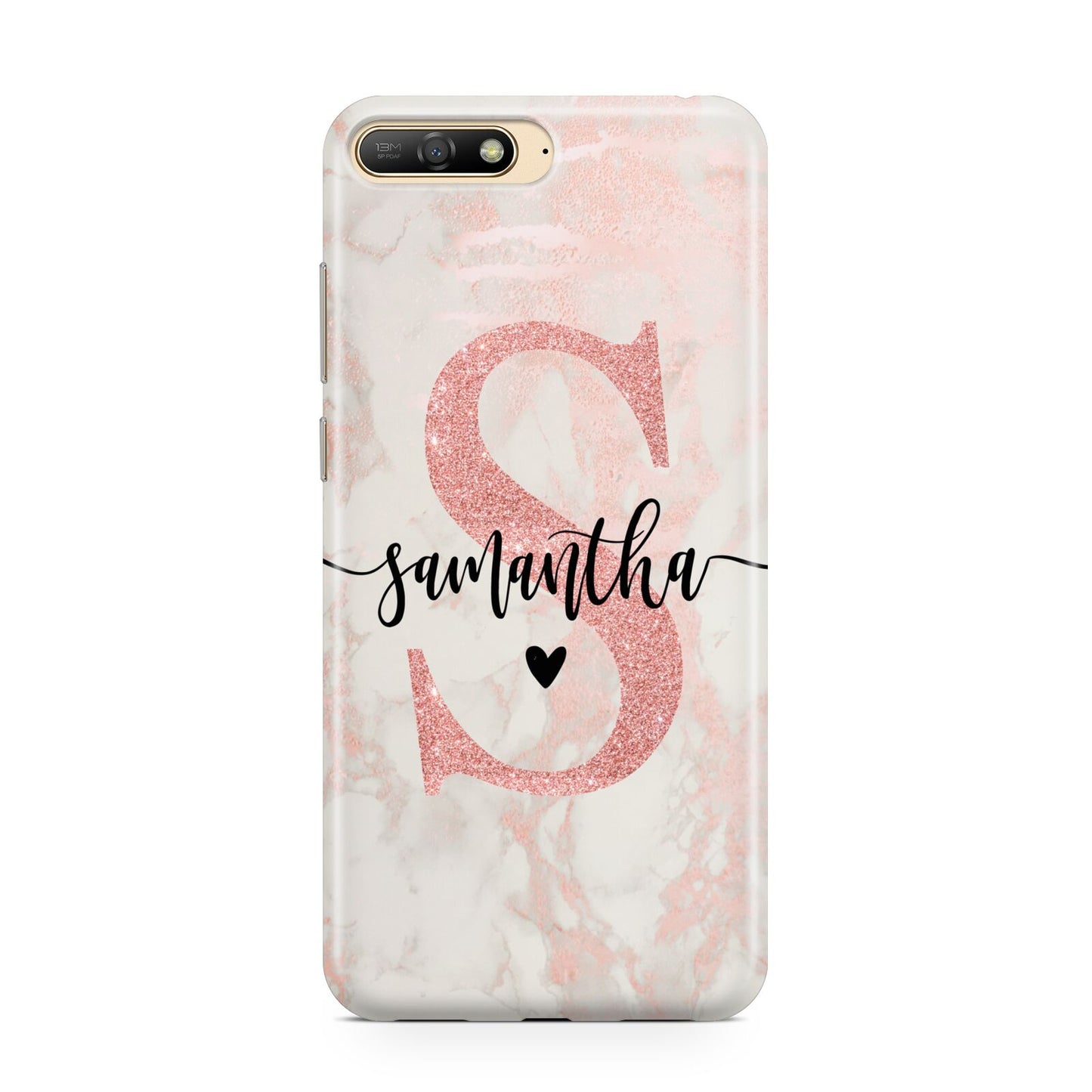 Pink Marble Glitter Monogram Personalised Name Huawei Y6 2018