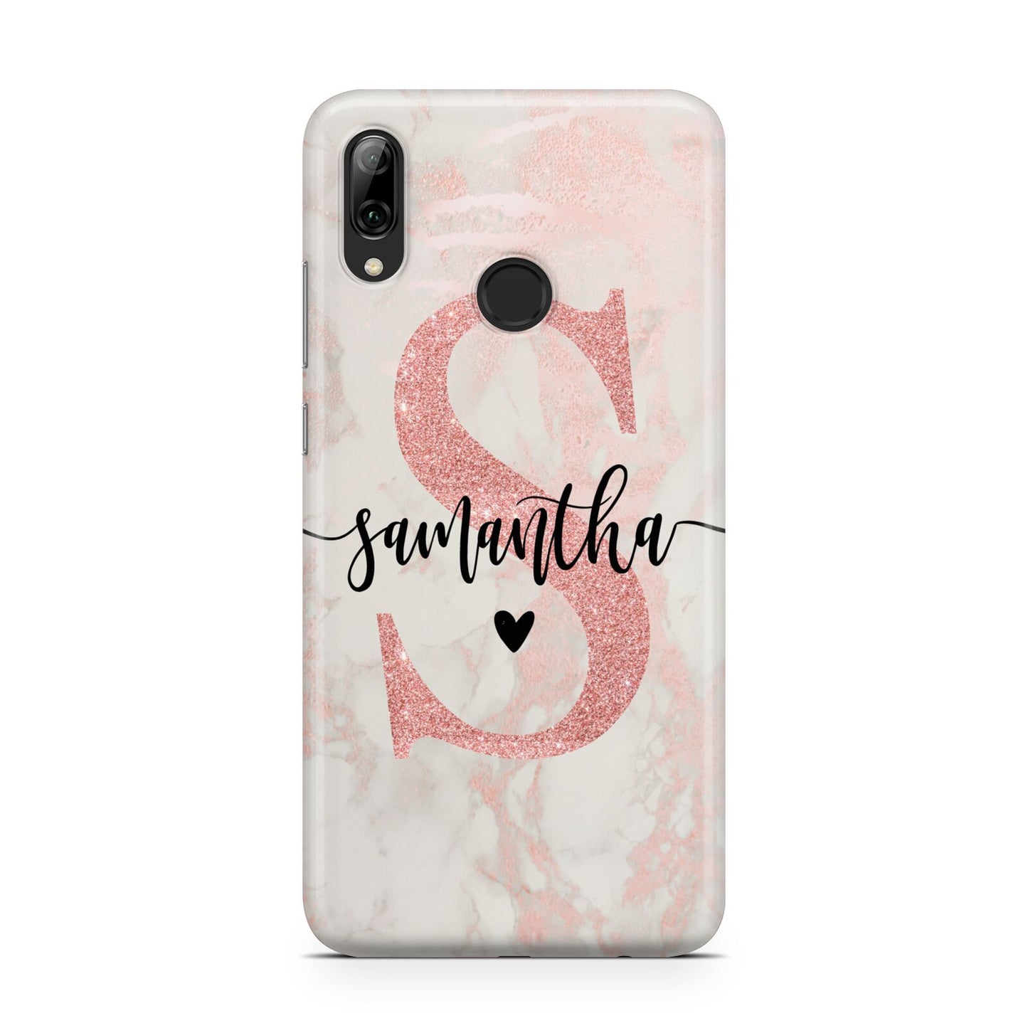 Pink Marble Glitter Monogram Personalised Name Huawei Y7 2019