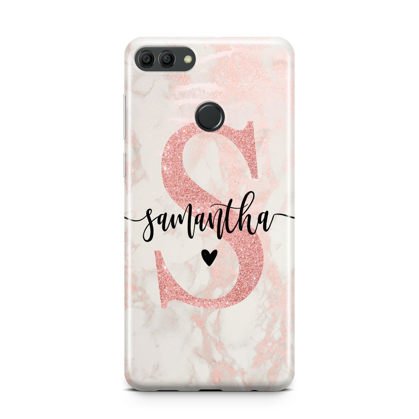 Pink Marble Glitter Monogram Personalised Name Huawei Y9 2018