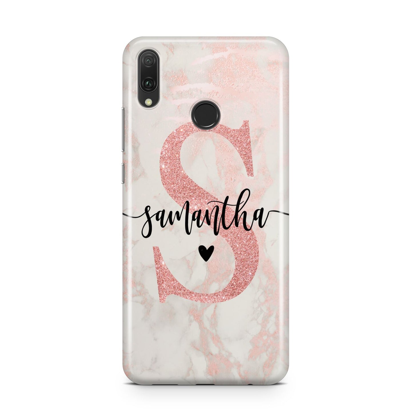 Pink Marble Glitter Monogram Personalised Name Huawei Y9 2019