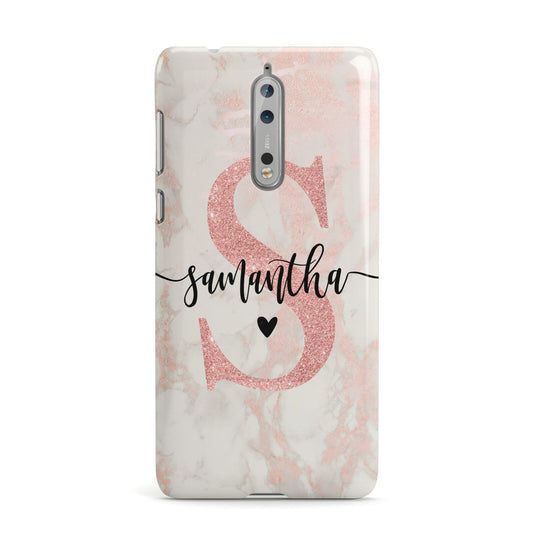 Pink Marble Glitter Monogram Personalised Name Nokia Case