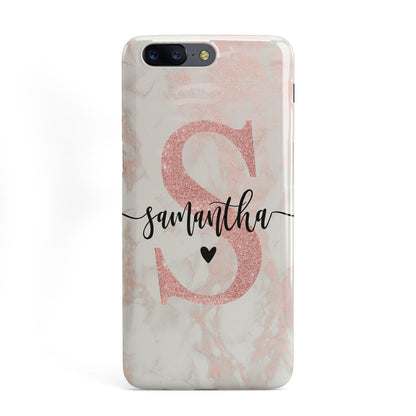 Pink Marble Glitter Monogram Personalised Name OnePlus Case