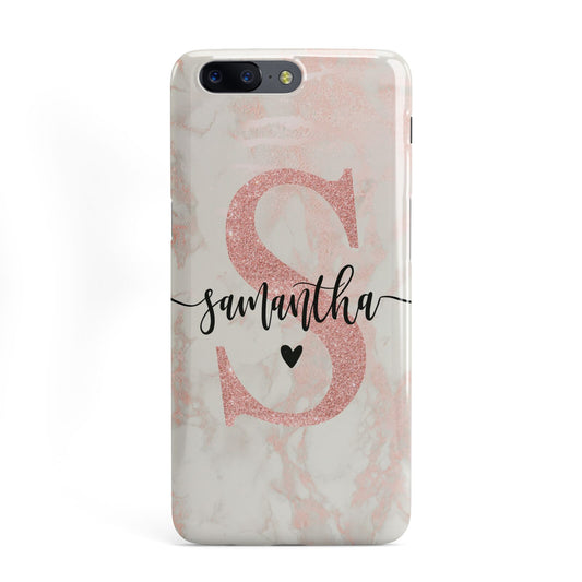 Pink Marble Glitter Monogram Personalised Name OnePlus Case