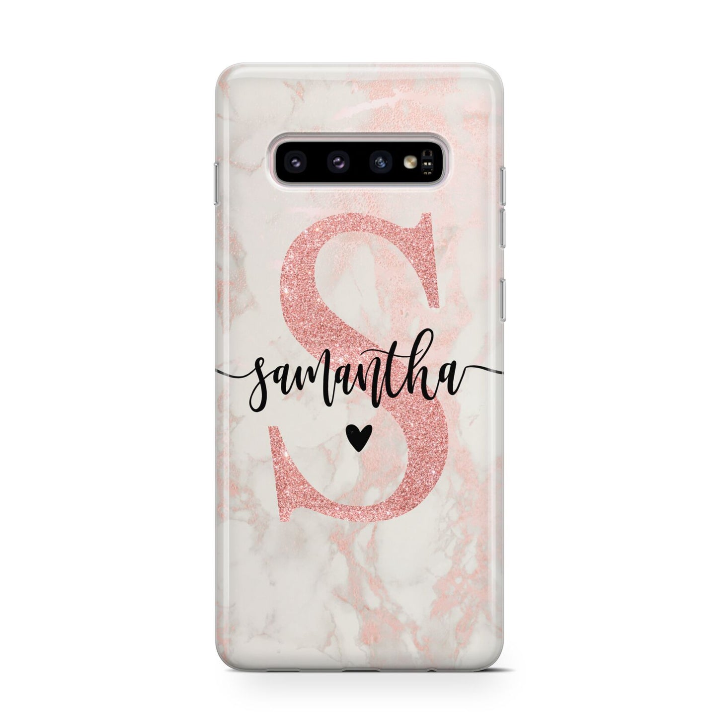 Pink Marble Glitter Monogram Personalised Name Protective Samsung Galaxy Case