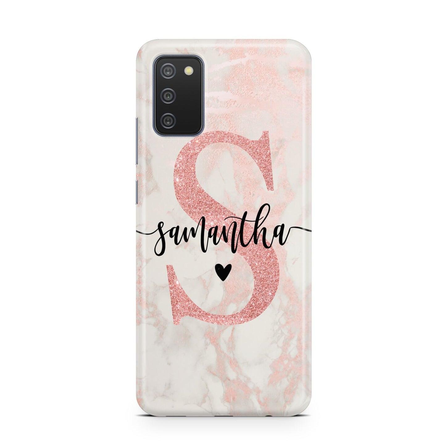 Pink Marble Glitter Monogram Personalised Name Samsung A02s Case