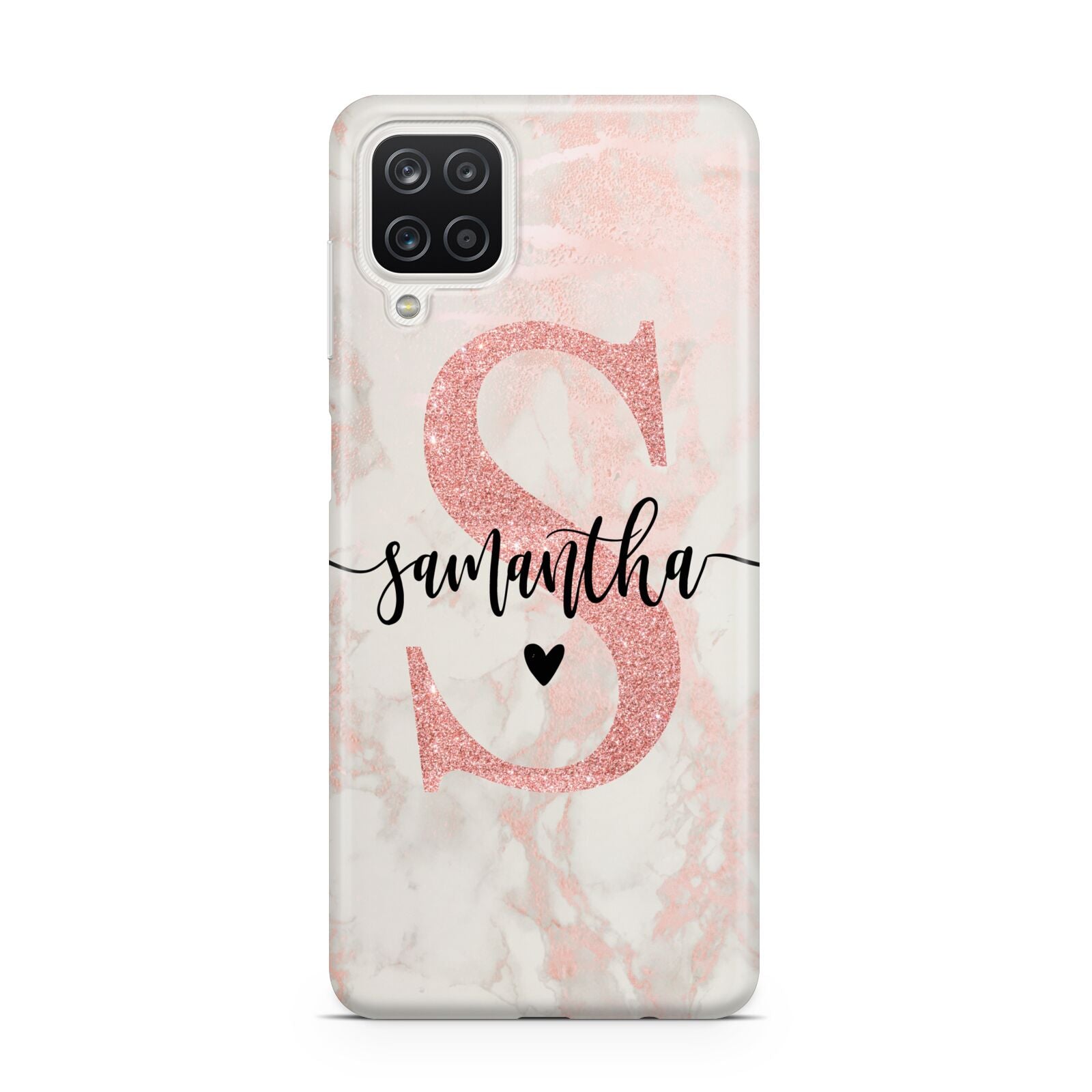 Pink Marble Glitter Monogram Personalised Name Samsung A12 Case