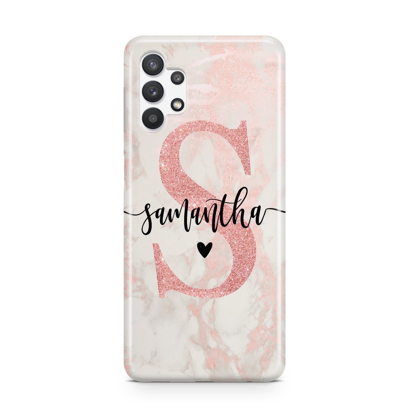 Pink Marble Glitter Monogram Personalised Name Samsung A32 5G Case