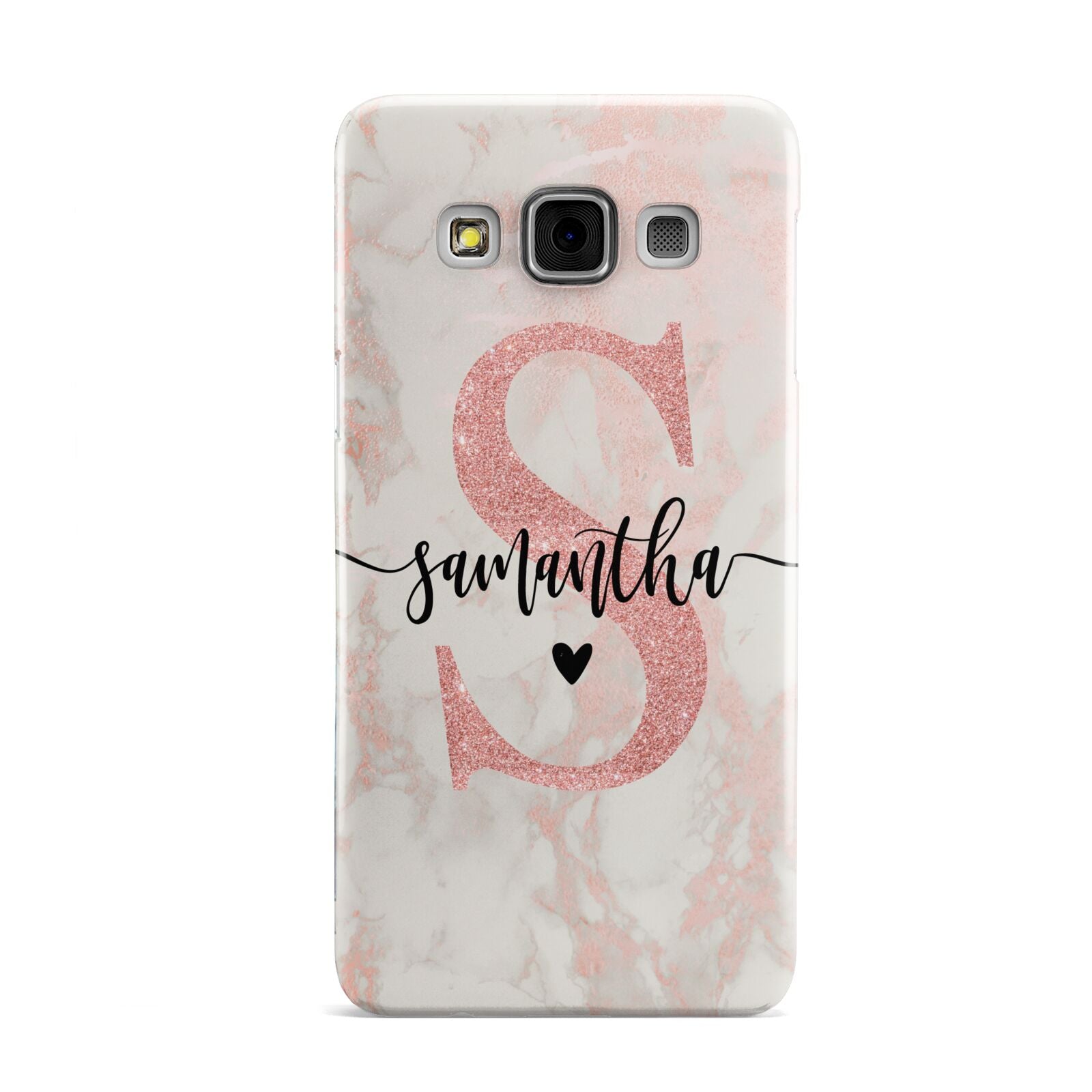 Pink Marble Glitter Monogram Personalised Name Samsung Galaxy A3 Case