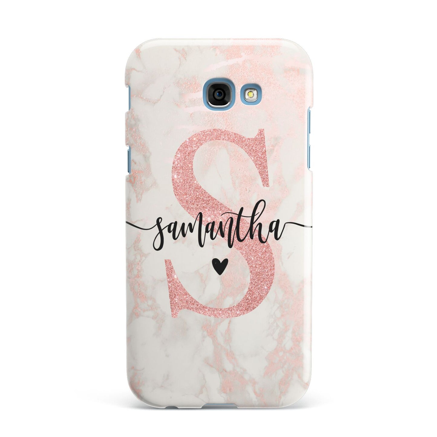 Pink Marble Glitter Monogram Personalised Name Samsung Galaxy A7 2017 Case