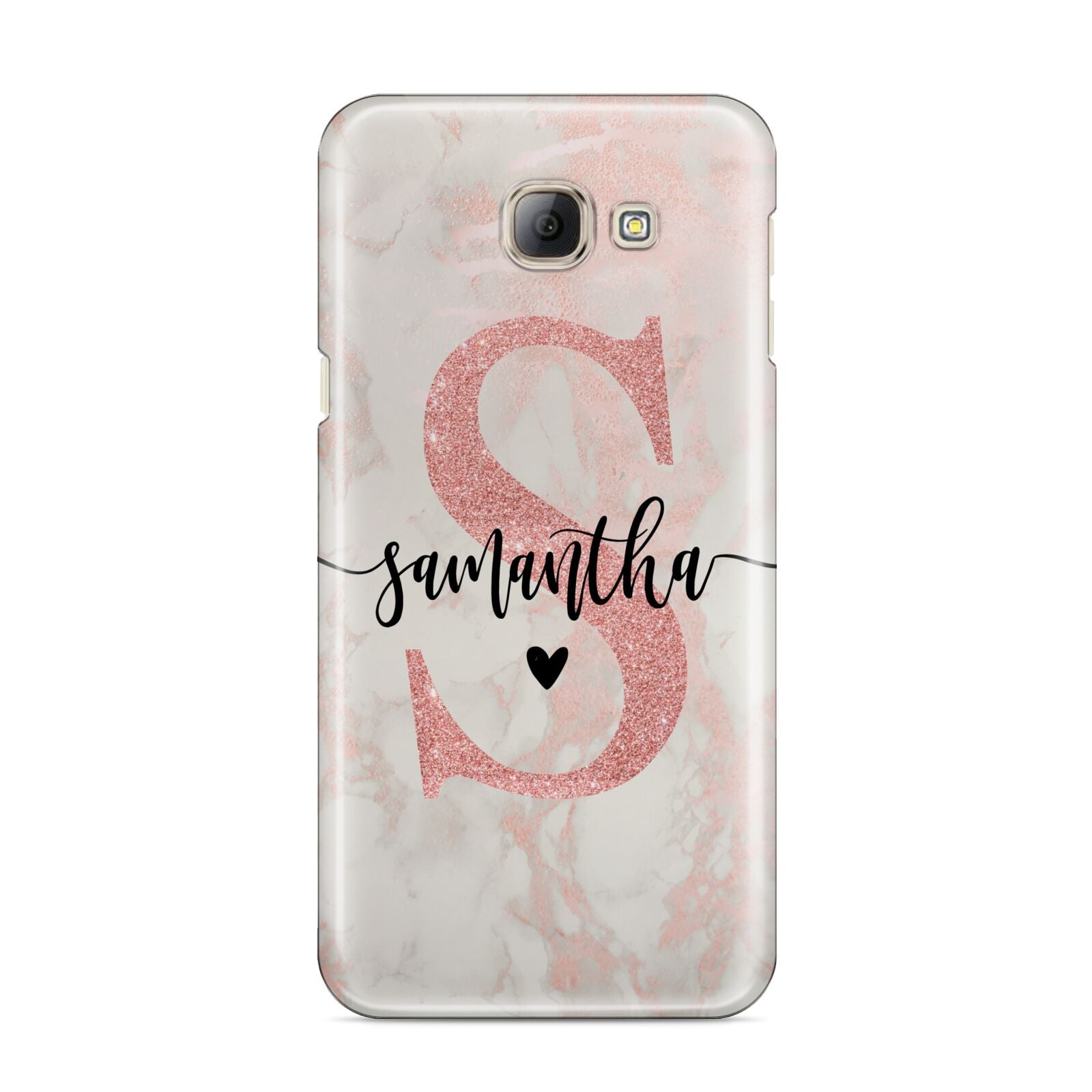 Pink Marble Glitter Monogram Personalised Name Samsung Galaxy A8 2016 Case